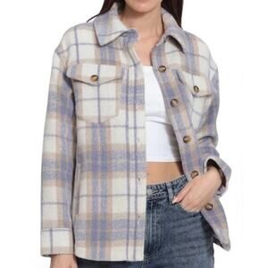 AVEC LES FILLES Plaid Shacket Fleece Jacket in Lavender Purple‎ & Cream, Small